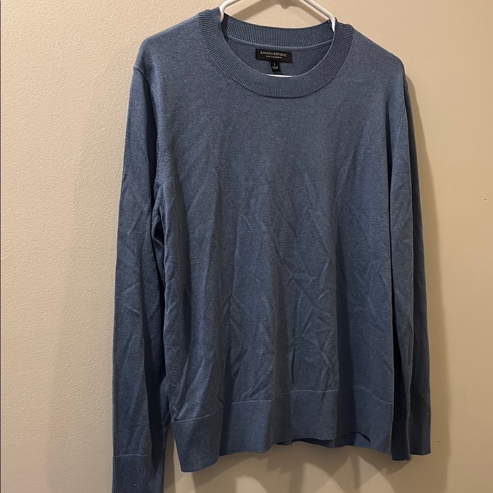 Banana Republic Blue Crewneck Sweater Fine Knit Pullover- Mens large